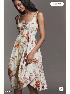 Anthropologie Cream Floral Dress with Yellow Trim